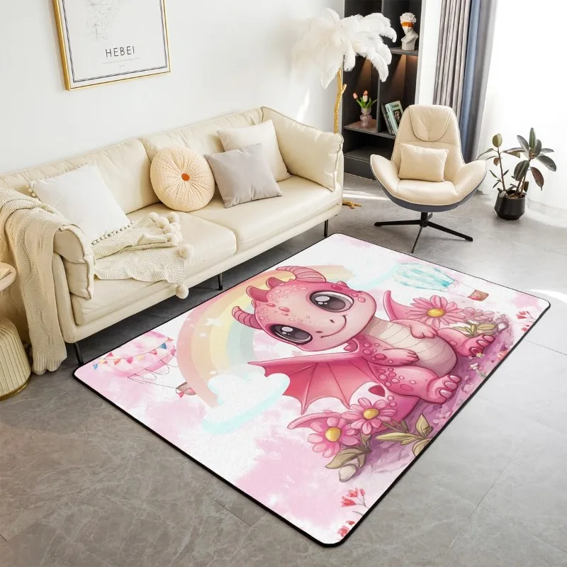 Pink Dragon Retro Castle Animal Theme Rug Retro 3D Book Plush Non-slip Washable Carpet Living Room Bedroom Holiday Decor Rugs