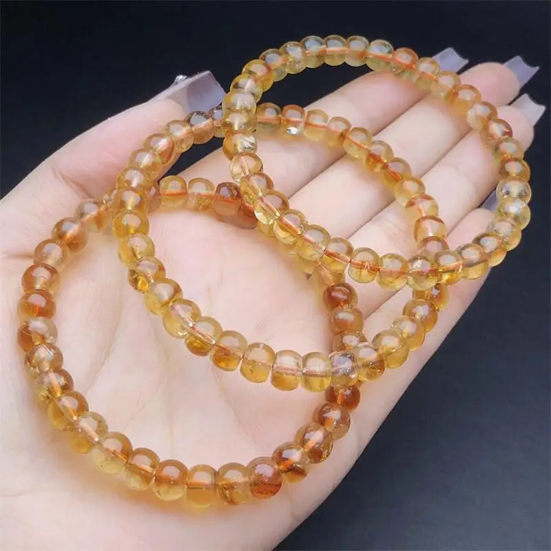 

6.8MM Natural Citrine Facet Bead Bracelet Women Healing Gemstone Crystal Strand Jewelry Christmas Gift 1PCS