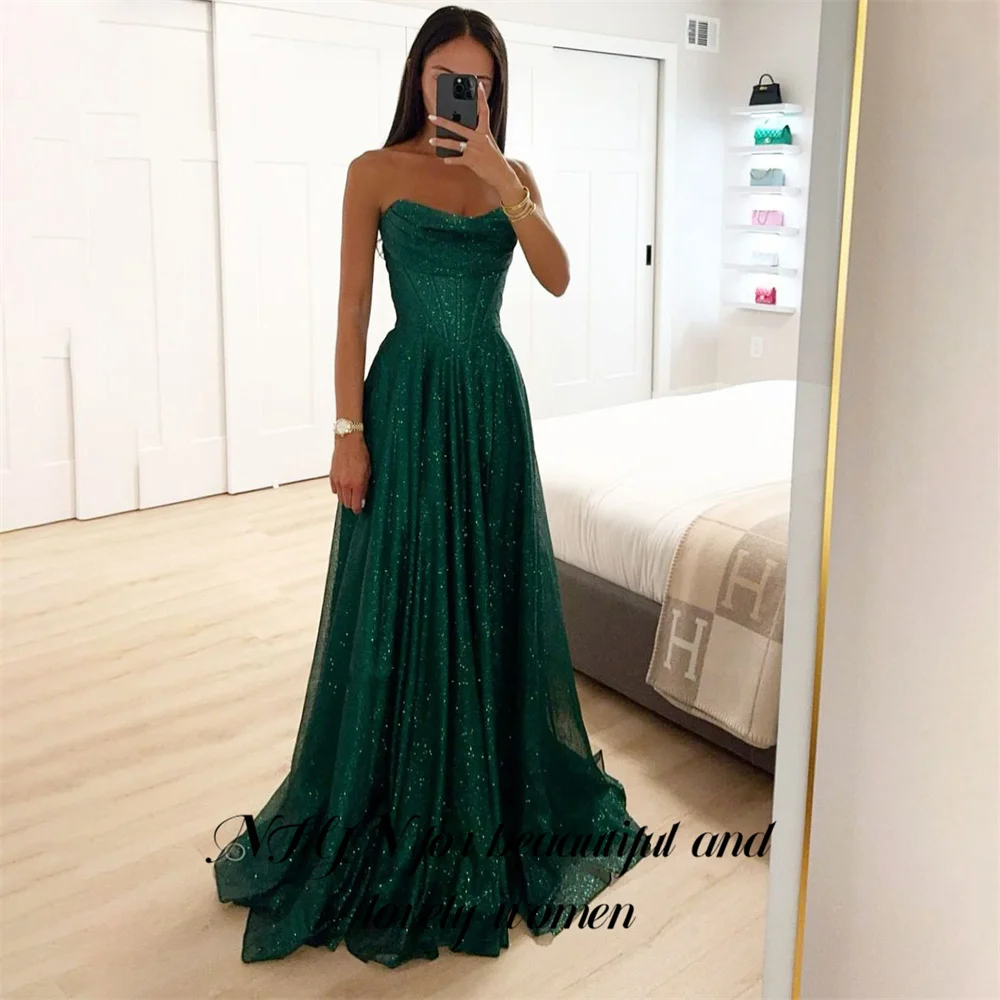 

NFYN Green Glitter Wedding Party Dress Sequin Shiny Ball Gown Sweetheart Pleat Women's Evening Dress robe soirée Customized