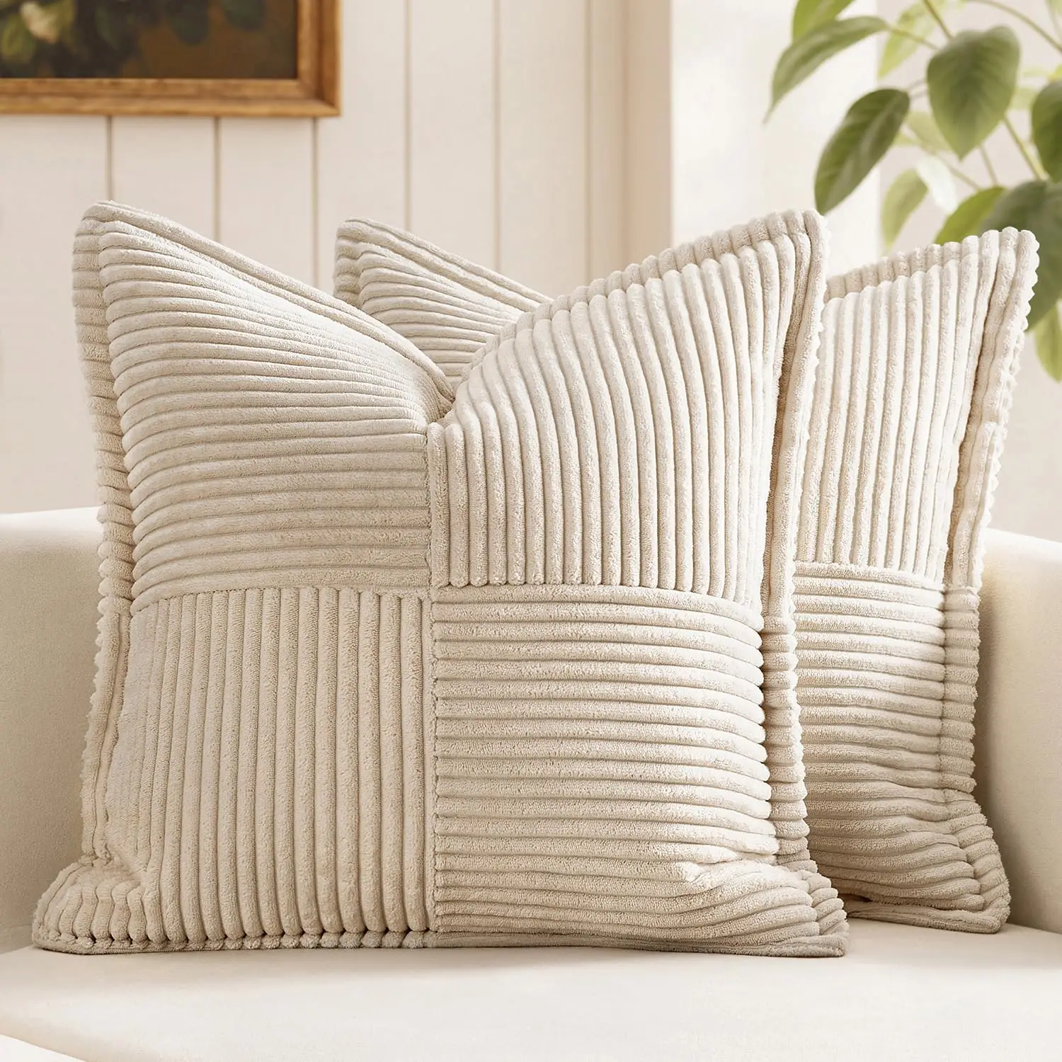 Einfarbiger Gestreifter Cord-Kissenbezug - Minimalistisches Sofa-Rückenkissen Büro-Lendenstützkissen für Nickerchen
