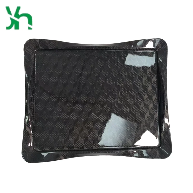 3K ドライカーボンファイバートレイ 30x25cm、ジャカード織り模様、高級サービングプレート