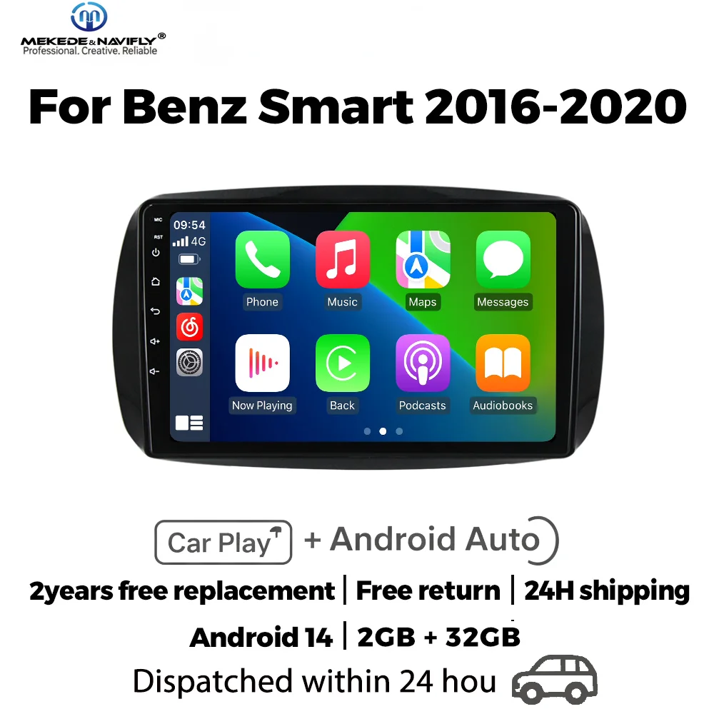 

Android 14 Intelligent audio system For Mercedes Benz Smart 453 Fortwo 2014-2020 2 Din Carplay 9inch Car radio Stereo Head Unit