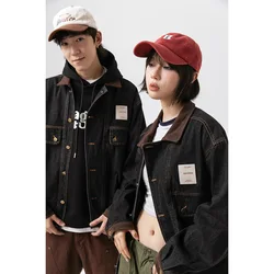 American Vintage Denim Jacket For Men And Women Autumn Black Loose Lapel Couple's Denim Coat Top