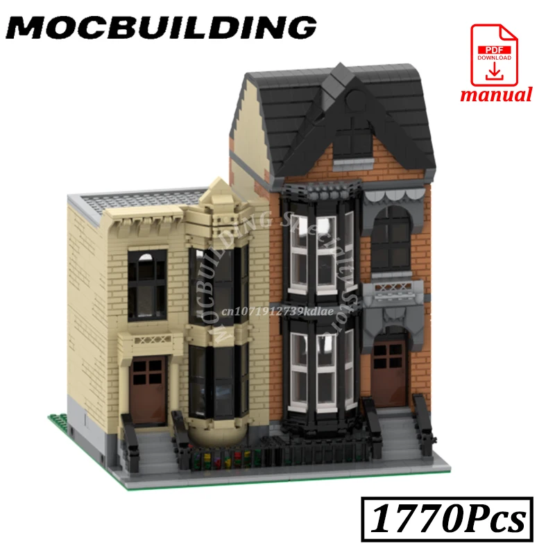 Modular House City Street View Rowhouse Home Model MOC Building Blocks Greystone Buildings Construction Gift