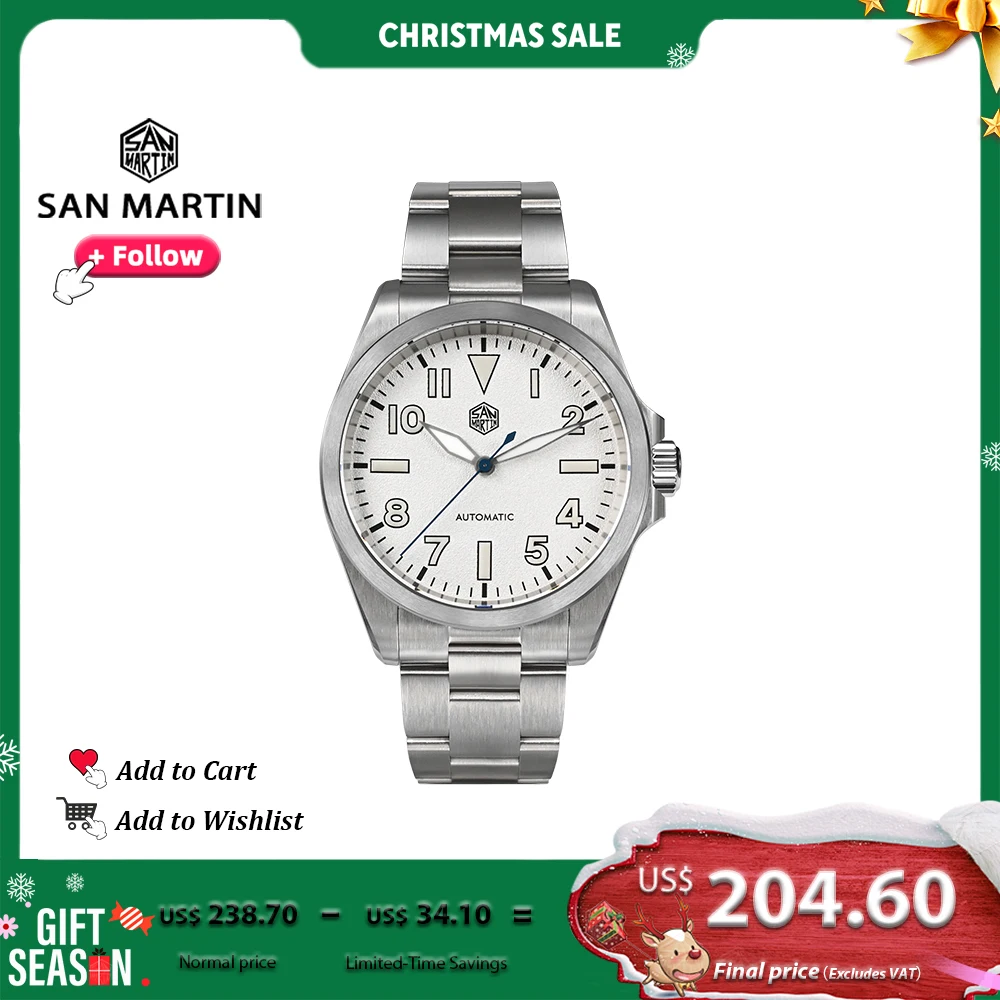 

San Martin 41mm Simple Men Watch NH35 Automatic Mechanical Stainless Steel Sports Waterproof Wristwatch BGW-9 Luminous SN0132