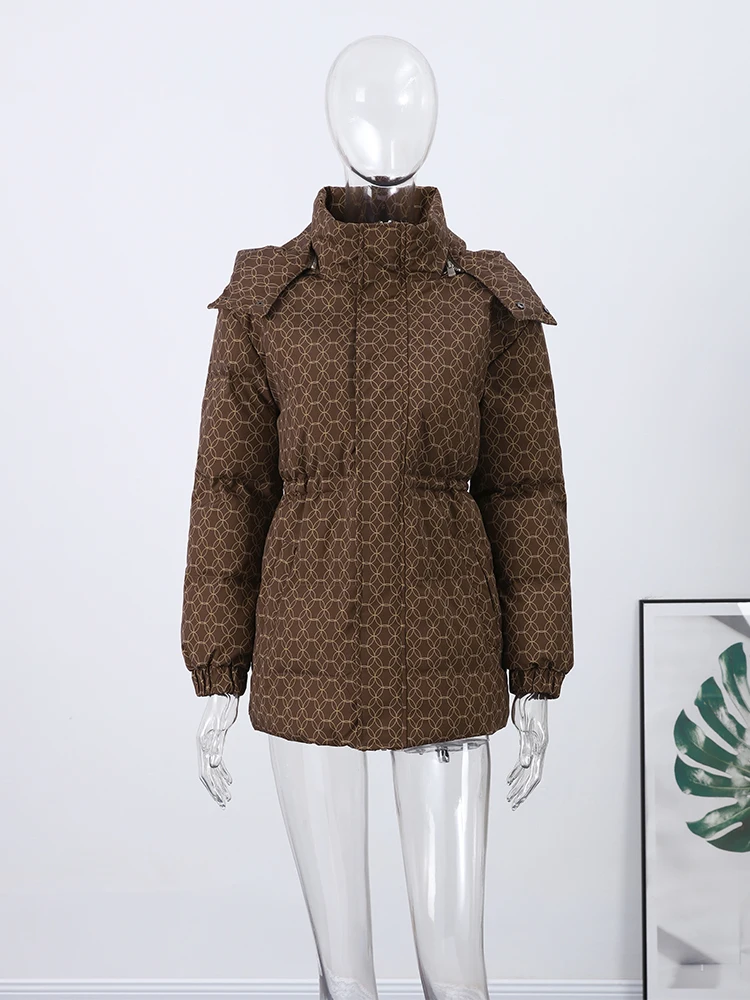 Casual Women's Printed Thicken Cotton Coat Hooded Zippers Waist-Closed Warm Jackets Lady 2026 Winter Chic Female Streetwear New