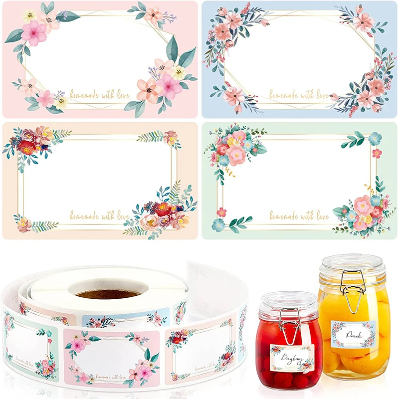 250Pcs/Roll Flowers Name Labels Kitchen Blank Handwritten Date Stickers For Refrigerator Freezer Food Storage Small Business