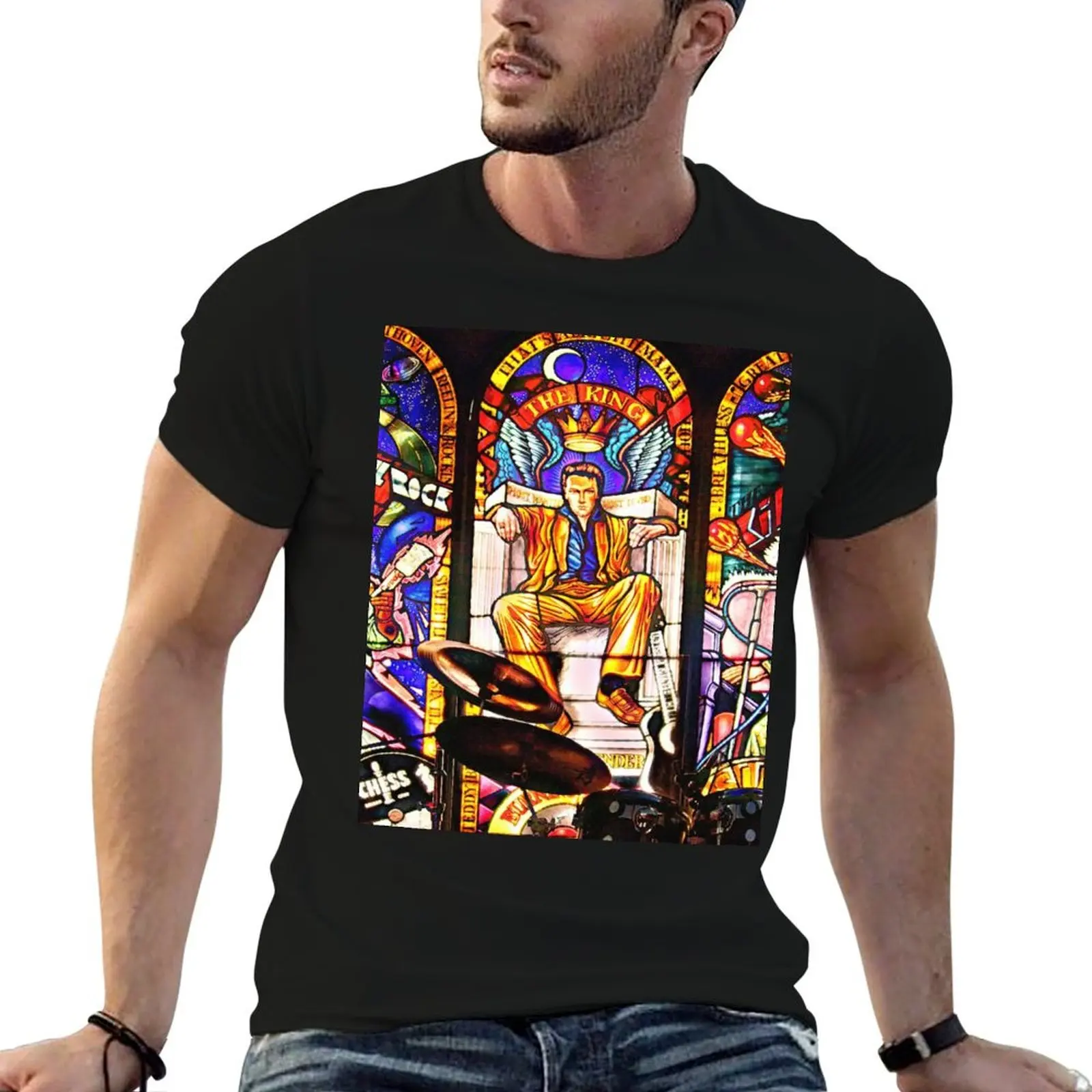 

Hard Rock Cafe stainglass window, Cancun, Mexico T-Shirt anime t shirts for man t shirt for man 100 percent cotton T-Shirt