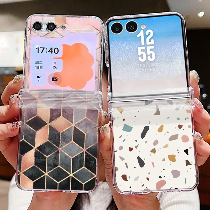 Creativity Geometry Pattern Clear Phone Case For Samsung Galaxy Z Flip 7 FE 8 6 5 4 3 Flip7 Flip8 Folding Shockproof Hard Cover