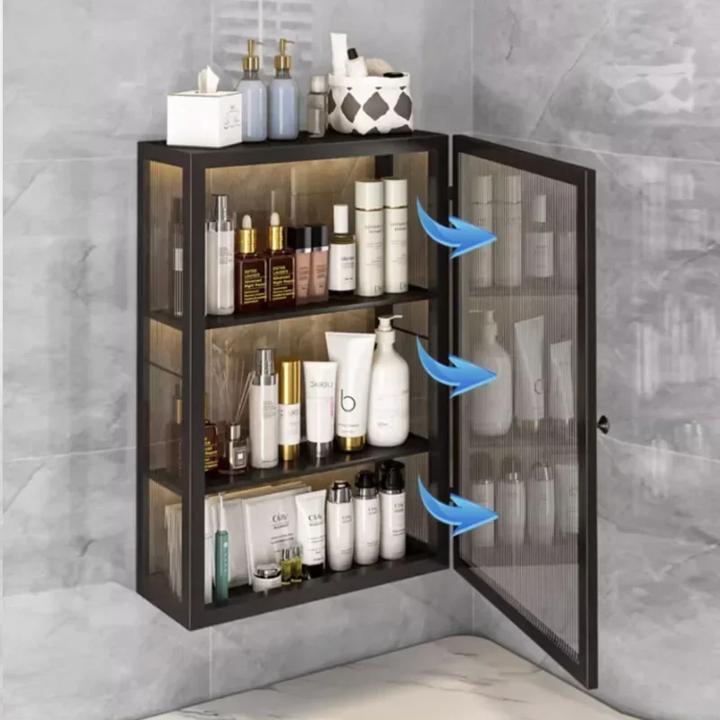 

For Bathroom Storage Rack3-Layer Wall Mounted Organizer with DoorLarge Capacity Cosmetic Holder for Bathroom Organization