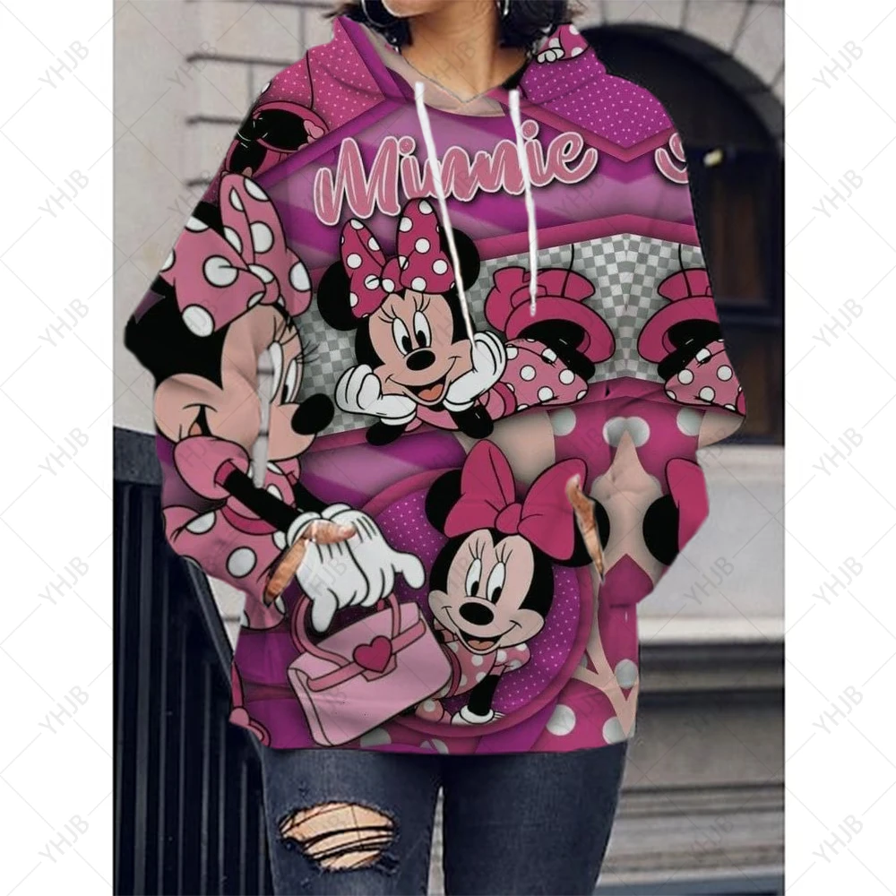 Women\'s Disney Mickey Mouse Christmas Print Hoodie Luxury Pullover Limited Edition Round Neck Drawstring Hoodie Casual Top