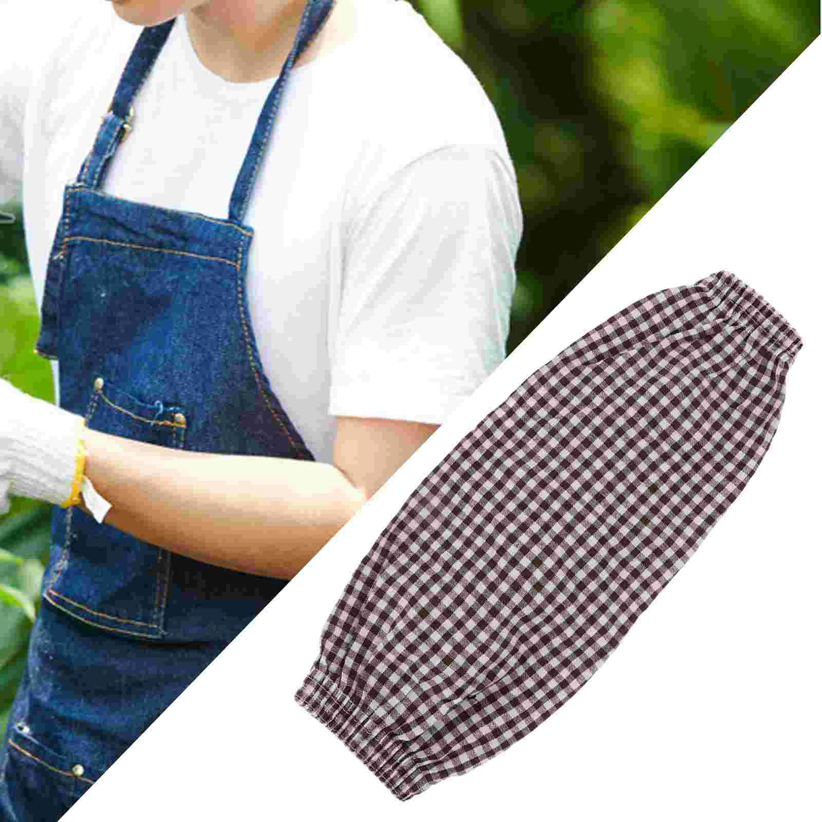 3 Pairs Plaid Sleeves Oversleeves For Cleaning Gloves Cooking Cotton Working Gardening Housework Dish Washing