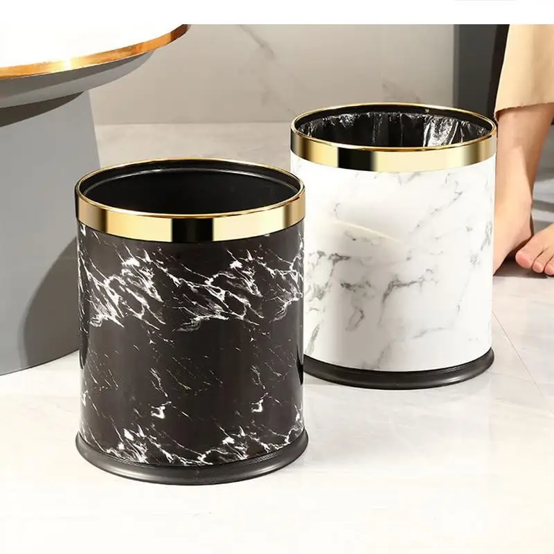 Marbling Metal Leather Trash Can Home Decoration Basket Phnom Penh Storage Bucket Round Without Cover Waste Bins