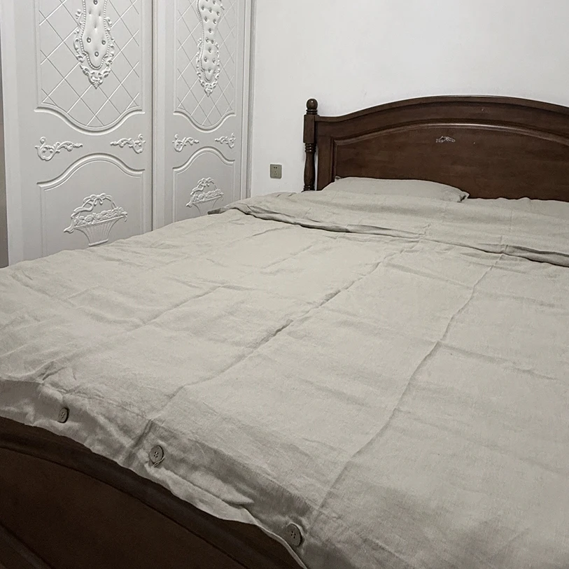 1 Piece Duvet Cover with Button Closure, Pure Linen Queen King Double Size Quilt Cover,Soft Comforter Cover