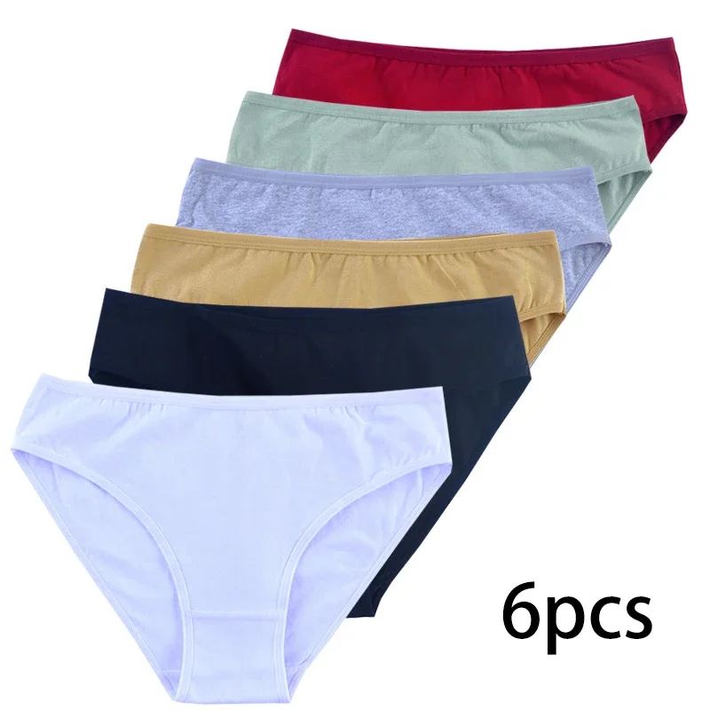 6pcs Women Panties Girl Sexy Underwear Solid Color Middle-Waisted Briefs Female Ventilation Soft Cot