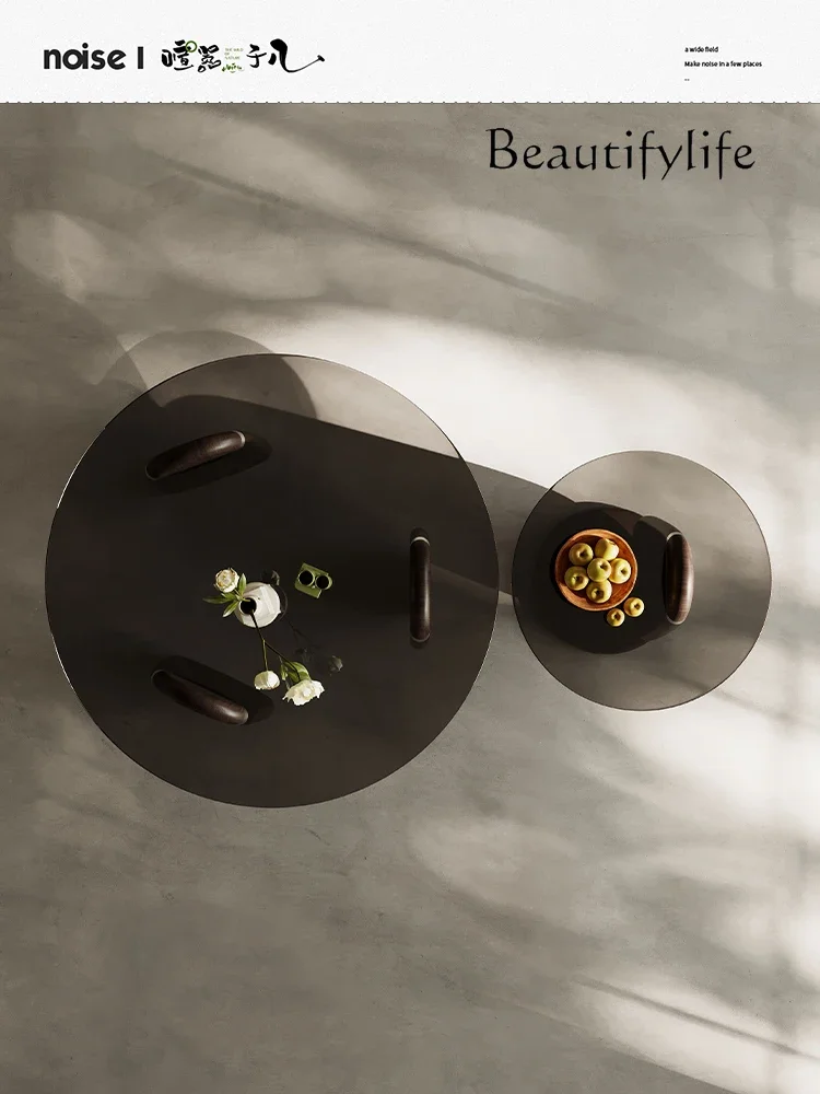 Light Luxury Tea Table Combination Small Apartment Living Room Home Transparent Tempered Glass round Tea Table