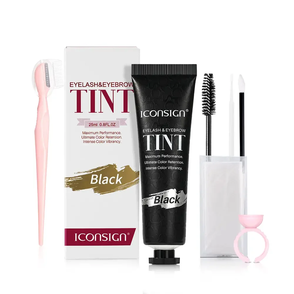 ICONSIGN Kit de Color de pestañas, Kit profesional de Color de pestañas y cejas, Color de cabello instantáneo con efectos negros naturales, seguro y fácil de usar