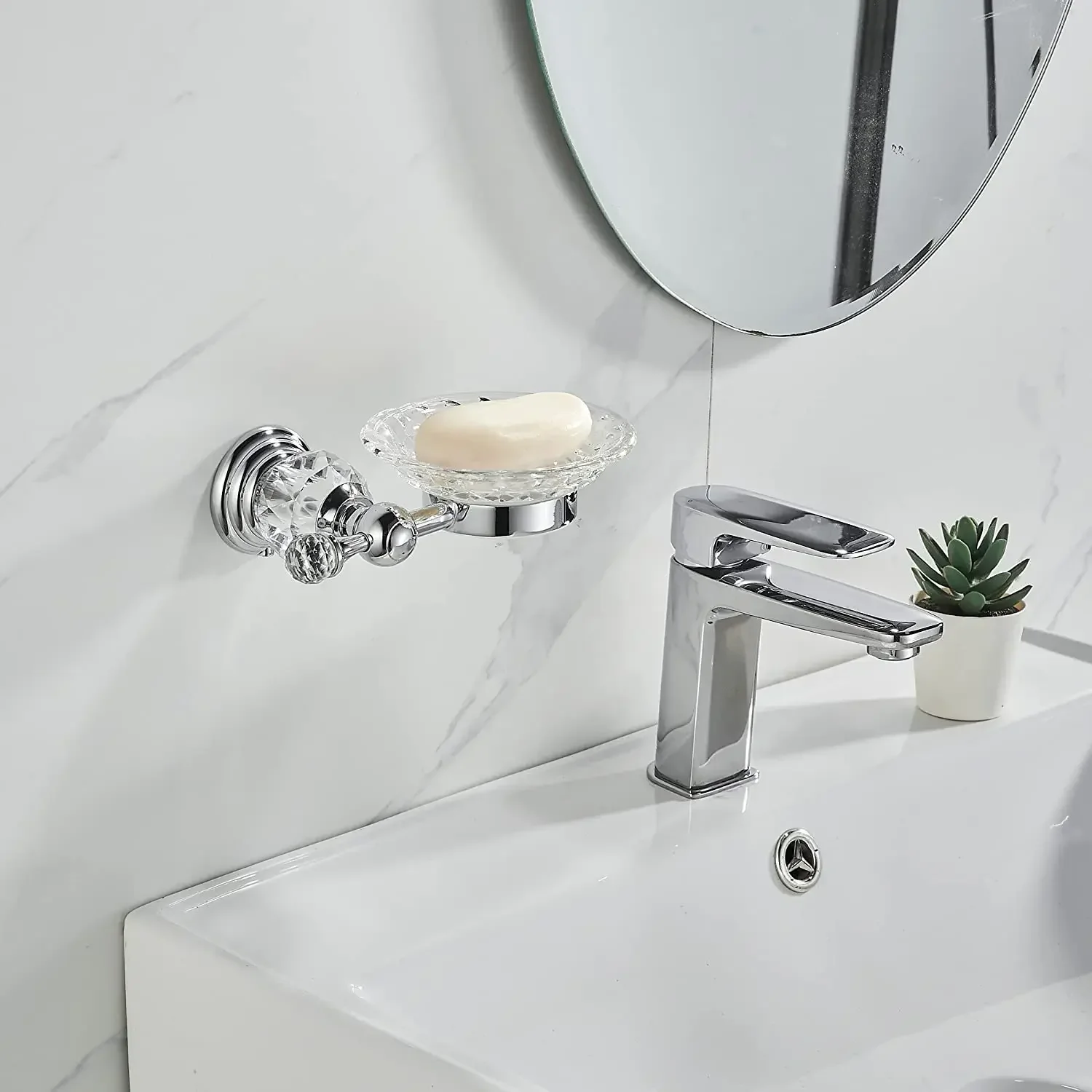 Crystal Shower Soap Holder, Polished Chrome  Dish and Sponge Holder Silver  Saver Tray Stainless Steel Wall Mounted