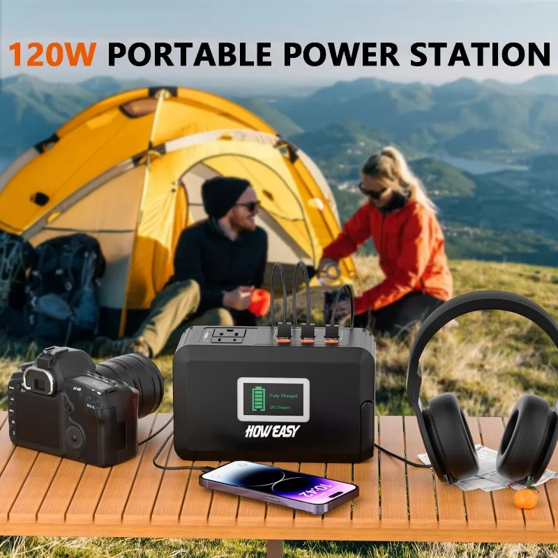 120W Portable Power Station, 88Wh Solar Generator, Lithium Battery Power with 2 110V AC (Peak 150W) Socket/ 2 DC Ports/3 USB