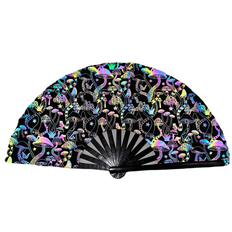 Iridescent Reflection 33 cm reflective fan 10 inch fold fan colorful cloth fan bamboo bone large concert disco luminous