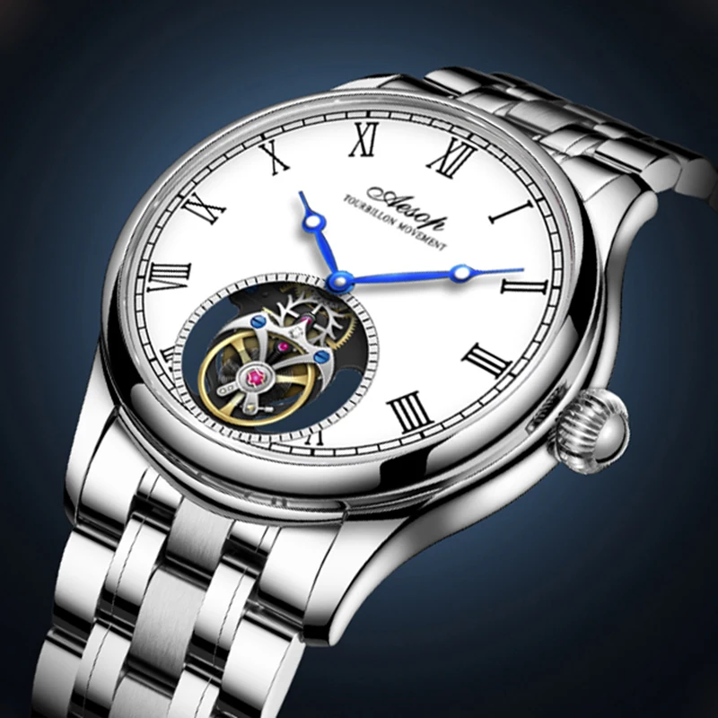 AESOP Real Flying Tourbillon Skeleton Watch For Men Luxury Top Brand Mechanical Wristwatches Fashion Waterproof Male Clock Man