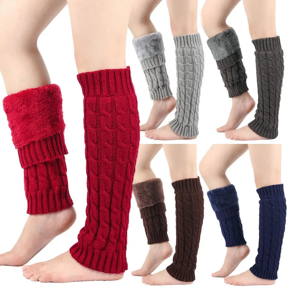 Chaussettes longues épaisses en peluche pour femmes, chaussettes tricotées, couvre-pieds en laine chaude, couvre-bottes d'automne et d'hiver