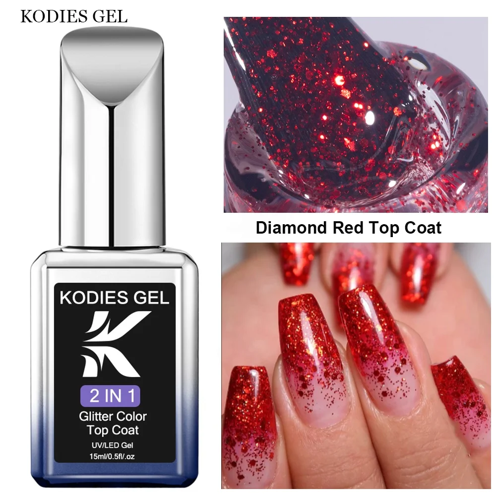 Kodies Gel Diamant Rode Glitter Top Coat Kerst Gel Nagellak Semi-Permanente Uv Doorweekt Gellak Allemaal Voor Manicure Nagels