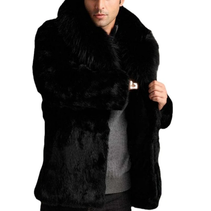 Male New Design Sense Warm Winter Thickened Coat Commuting Slim Environmental Mink Hair Big Hair Collar Personalized Jacket Fox