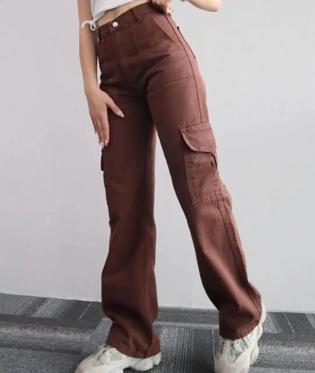 Pantalones Cargo Vintage holgados para mujer, pantalones de chándal de pierna ancha, ropa de calle de mezclilla Y2K con cordón,