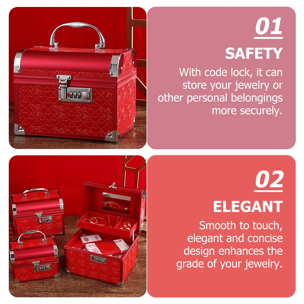 

Jewelry Storage Box Elegant PU Aluminum Alloy Wood Flannel Lined Code Lock Display Case for Earrings Necklaces Rings