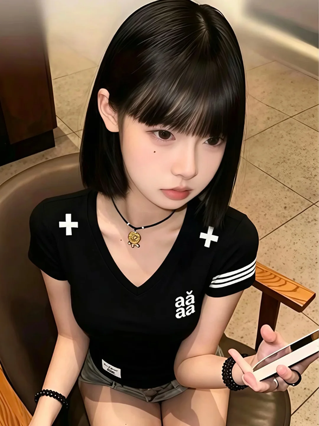 Retro American Spicy Letter Embroidery Short Sleeve T-Shirt Women Summer Design Unique Three Bars V-Neck Shoulder Level Top