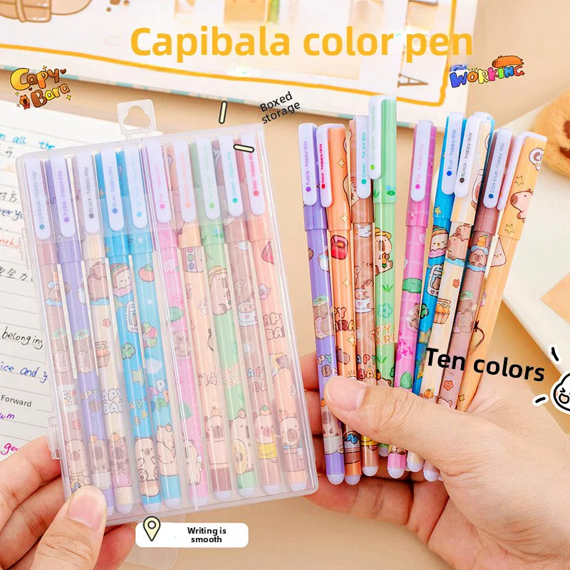 

10 цветов/коробка, цветные ручки капибары, подарочный набор, цветные гелевые ручки в корейском стиле, быстросохнущие ручки-маркеры для вечеринки, подарочная поставка