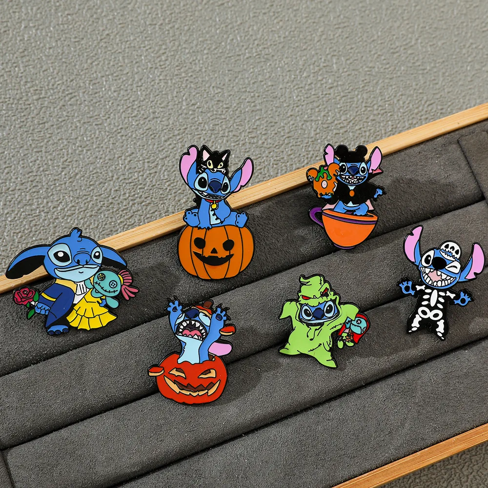 Disney Anime Stitch Pin Kawaii Cartoon Creative Halloween Elements Alloy Brooch Clothes Badge Backpack Accessories Holiday Gifts