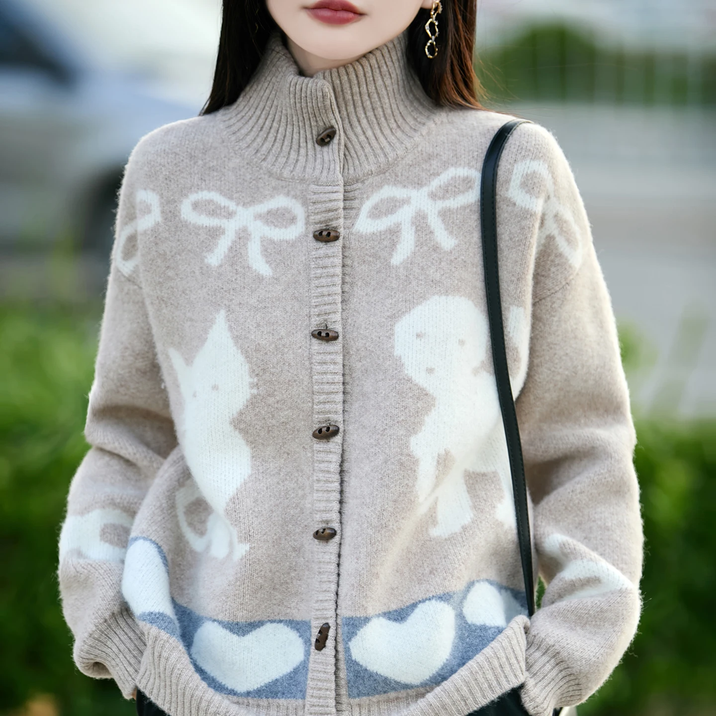 Wool sweater cardigan coat women's autumn and winter soft waxy loose lazy high-grade cashmere sweater top