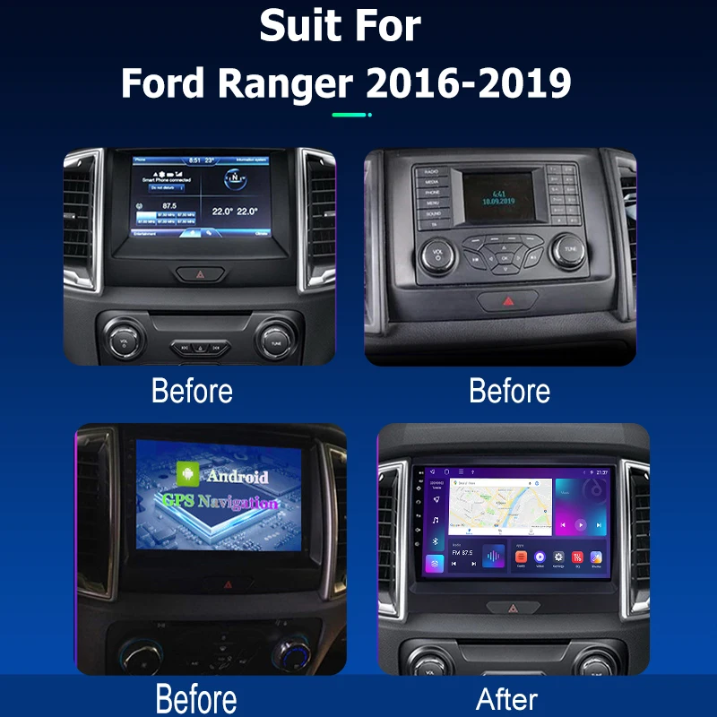 Android Car Radio GPS Navigation Multimedia Video Player for Ford Ranger 2016-2019 Stereo Tape Recorder Screen Carplay