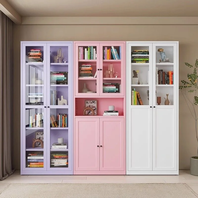Mental Bookcase Iron Multi-layer Cabinet Glass Door Living Room Locker Household Storage Display Cabinet Storage Floor Cabinet
