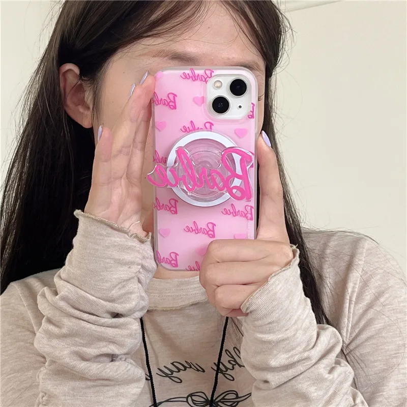 Barbie Girl Holder Phone Case for iPhone 12 13 14 15 Pro Max Plus 15ProMax For Magnetic Magsafe Wireless Charge Cover Funda