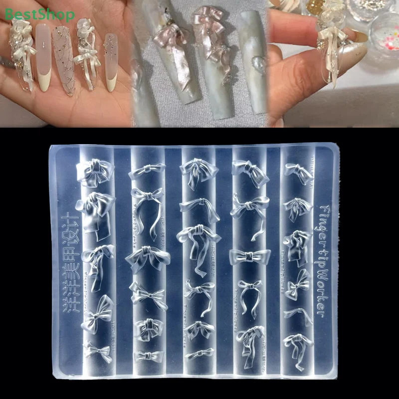 ♥ 3D Bow Nail Art Silikonform – mehrere Stile Ribbon Bow Mold für DIY Nageldekoration