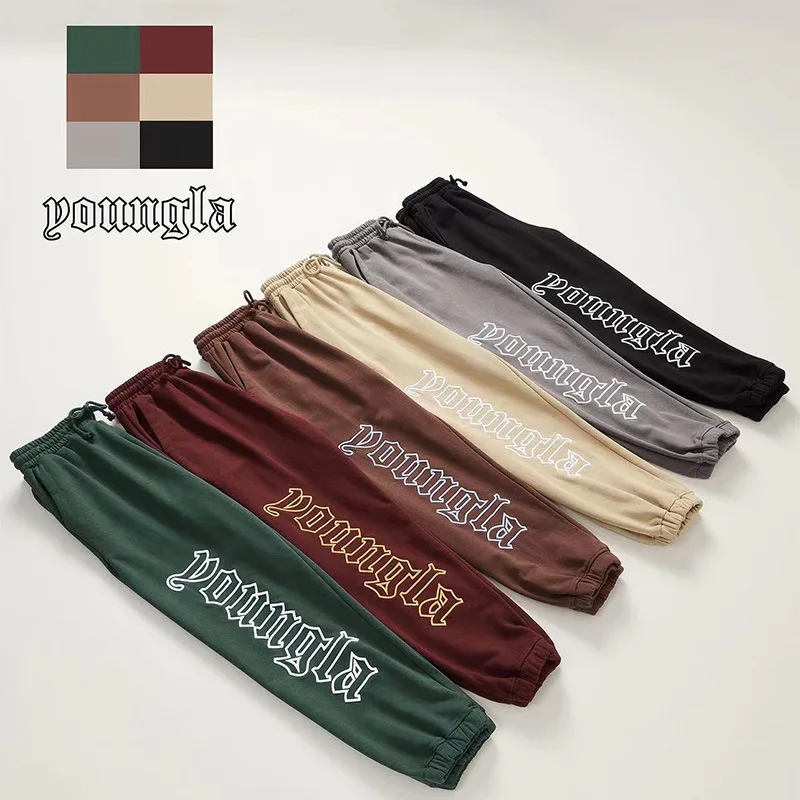 Pantalones de chándal de rizo para hombre, pantalones de algodón bordados simples, pantalones deportivos y de fitness, leggings sueltos, alto peso, americano