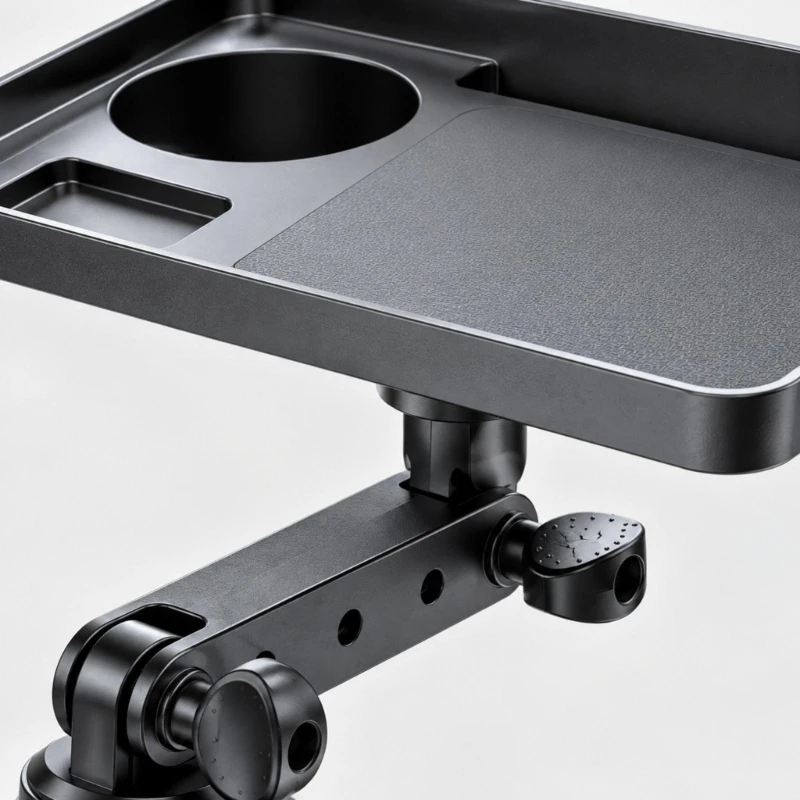 In-Car Tray with Raised Perimeters, Dedicated Drink Opening, and Built-In Phone Slot for Snacks, Small Essential, and H8WE