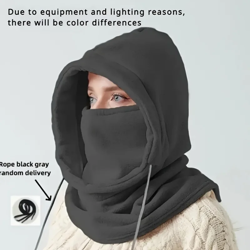 Unisex Winter Balaclava Knit Hood - Windproof Mask with Drawstring, Motorcycle Riding Headgea Warm Knitted Cap Cold Weather