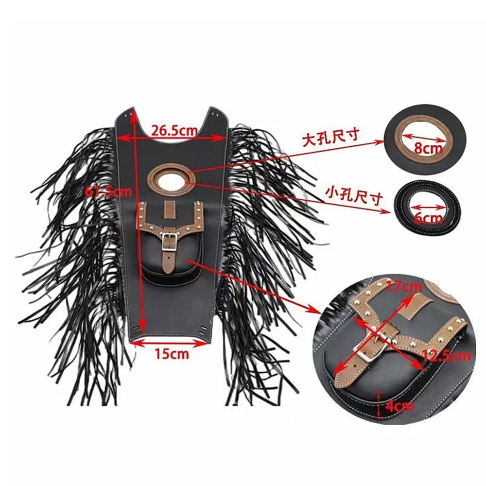 Black Motorcycle PU Leather Fringed Gas Oil Tank Bag Panel For Harley Sportster XL883 1200 Honda Suzuki Kawasaki