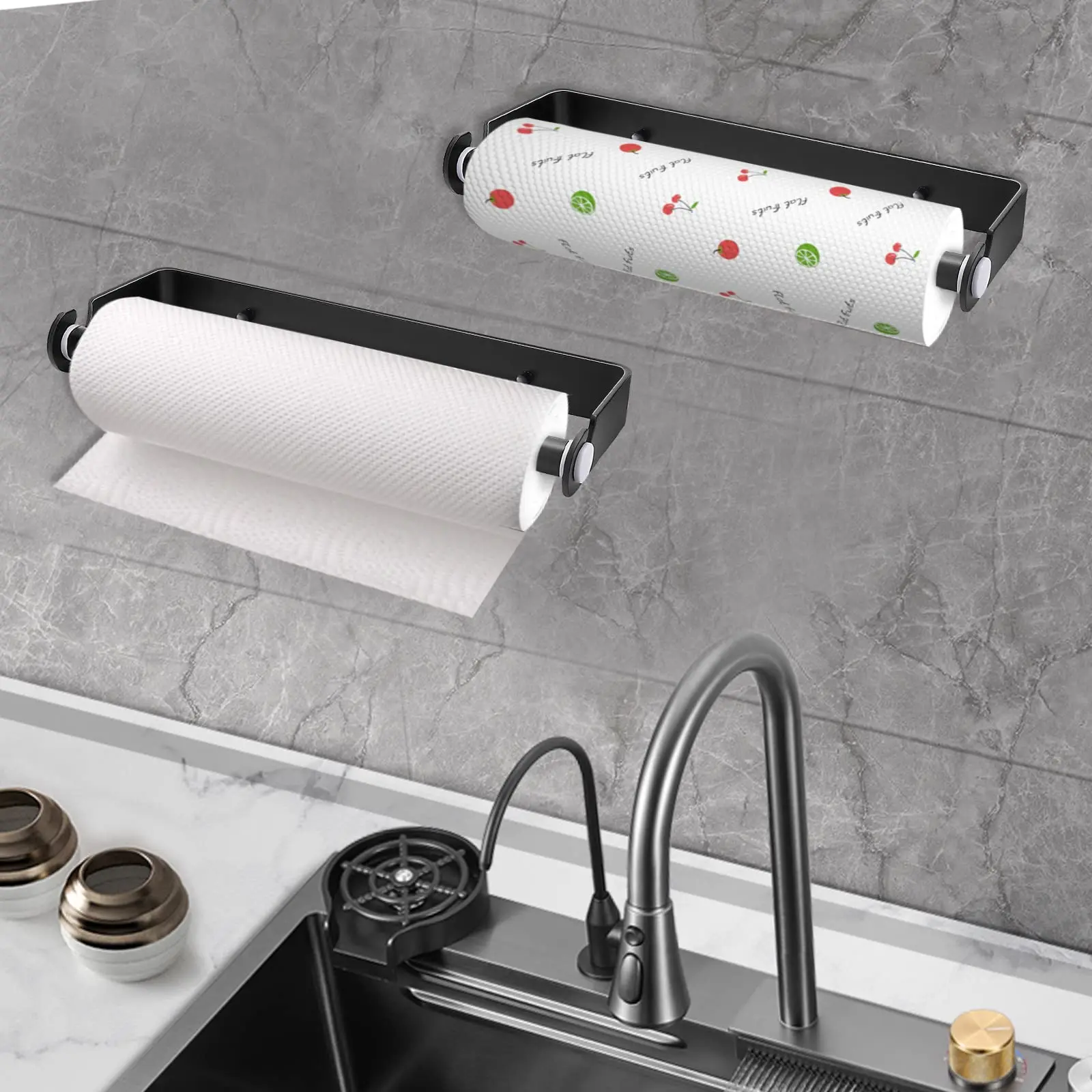 Under Cabinet Paper Towel Holder for Kitchen, Wall Mount Paper Roll Holder with Self-Adhesive or Screw Mounting Option Organizer