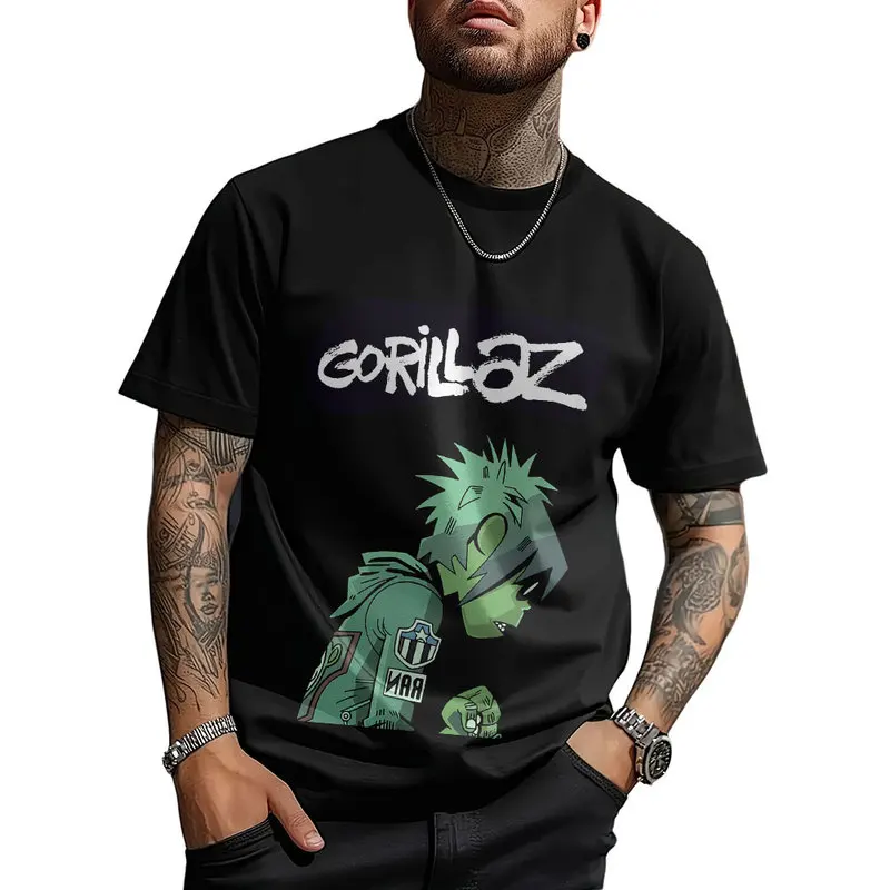 Gorillaz Virtual Rock Band Graphic T‑shirt Unisex Vintage Y2K Tee Hip Hop Streetwear 0824 Casual Cotton Tops S-6XL Fan Gift