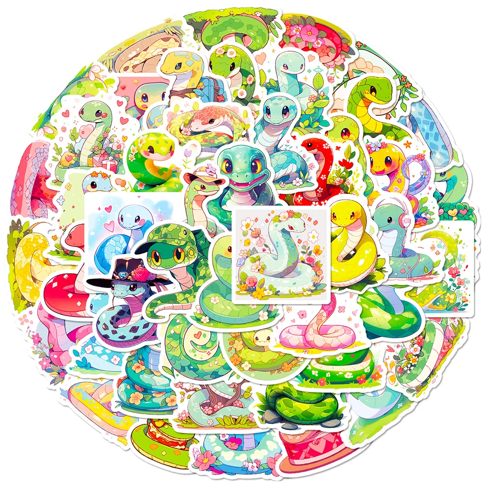 

10/30/50pcs Cartoon Snakes Animal Stickers Cute Art Graffiti Sticker Decal Notebook Skateboard Suitcase Waterproof Anime Kid Toy