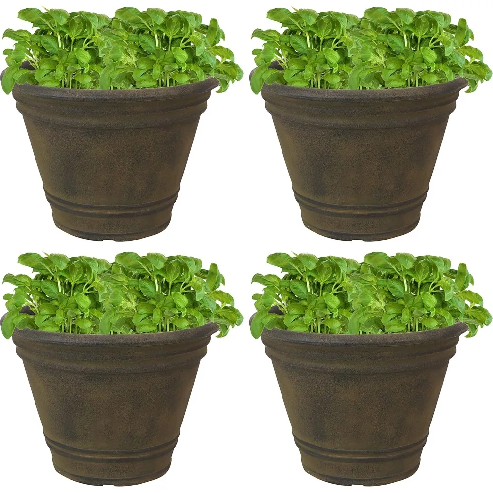 

Franklin Large Plant Pot - Polyresin Round Outdoor Planter with Drillable Drainage Hole - 4 Pack - Sable