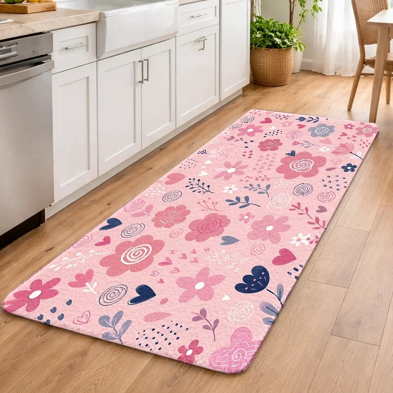 Rustic Floral Butterfly Runner Rug  Retro Multicolor Blossom Twig Art Printed Long Floor Mat for Indoor Cooking Space Hall Decor
