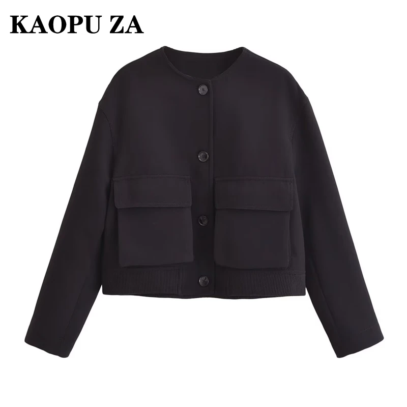 

KAOPU ZA 2024 New Autumn Women's Elegant Bomber Jacket Long Sleeve Single Breasted Casual Short Coat