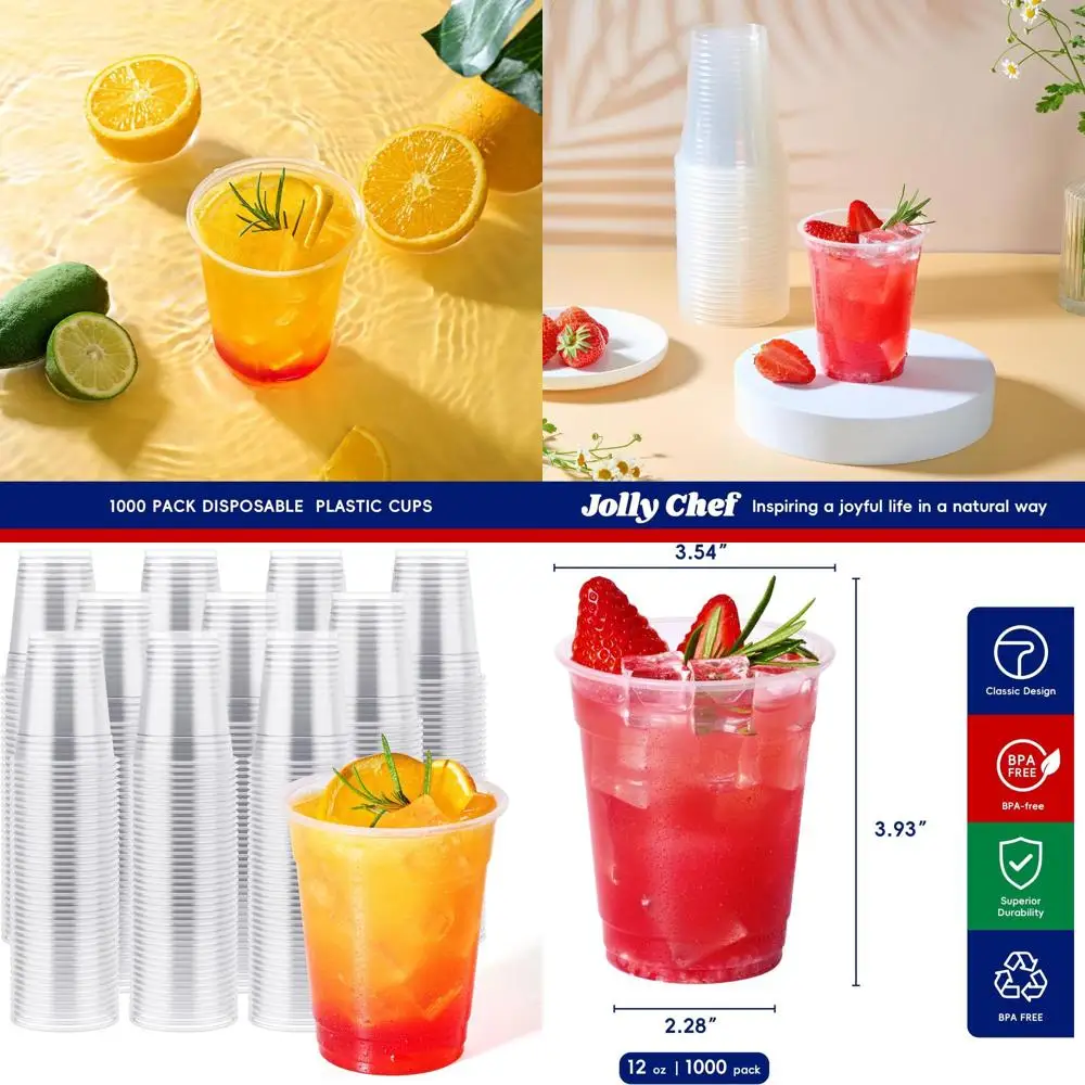 

1000-Count 12 oz Clear Plastic Cups - Disposable Drinkware for Beverages, Ideal for Ice Coffee, Milkshakes, and Cold Drinks