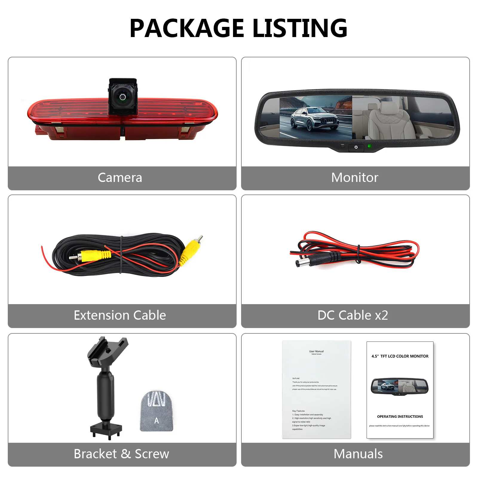 

Car High Brake Light Backup Camera With 4.3" Mirror Monitor Kit for Fiat Doblo / Opel Combo Vans Reversing Rear View Camera